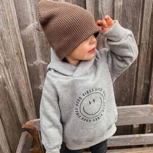 Oversize Hoodie Sweater Front Print Good Vibes Gr. 50/56 134/140 Baby Kinder Sweatshirt Statement in hellgrau Bild 8