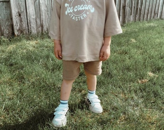 Oversize Shirt - Ice cream Tester Print - in karamell Gr.  62/68 - 122/128 - Baby T-Shirt - Kinder T-Shirt