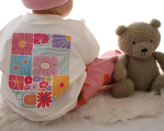 Suéter extragrande | Floral bohemio | Tallas 62/68 - 122/128 - Sudadera para bebés y niños, estampado delantero o trasero a elegir | Jersey unisex