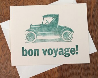 Tarjeta de impresión de Bon Voyage - Vintage Tipo Ornament Car Tarjeta de Felicitación