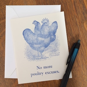 Carte De Letterpress de poulet de jeu - Humour / Excuses / Carte de salutation de message belated