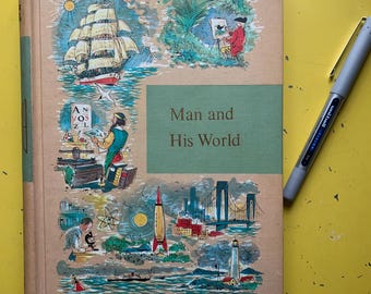 El hombre y su mundo (1958) - Diario antiguo / Cuaderno reciclado / Álbum de recortes de libros reutilizados