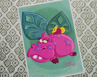 Small World Hippo 5x7 Print