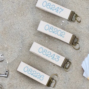 Custom Zip Code Keychain Personalized Embroidered Key Fob Housewarming Gift Sweet 16 New Home Wristlet Realtor Zipcode Key Chain Lanyard