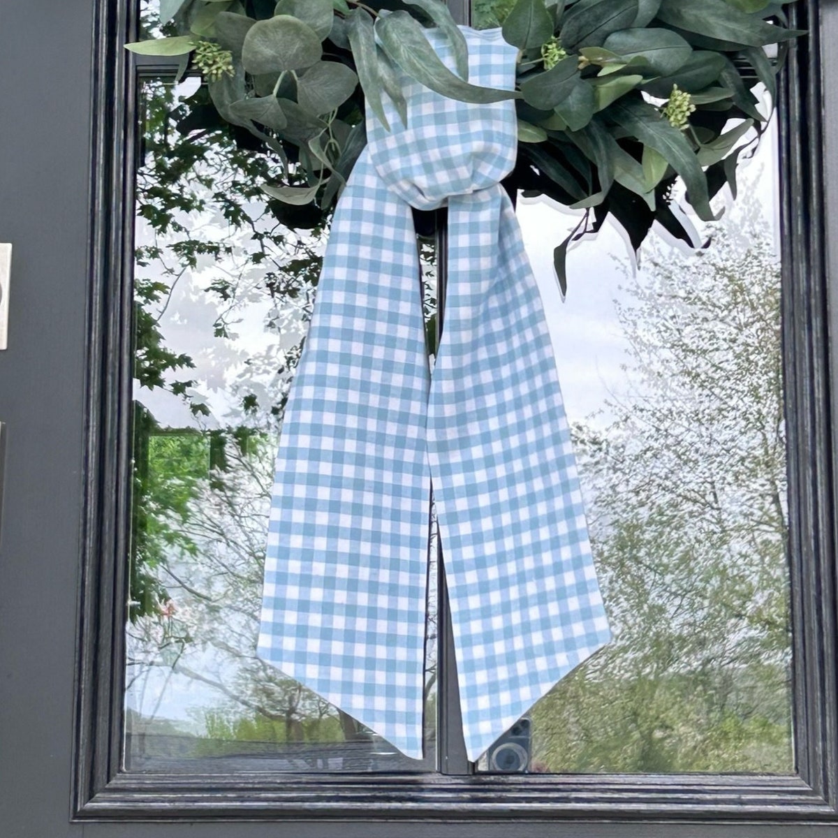 Puppy Light Blue Gingham Plaid | Classic Embroidered Wreath Sash | Personalized | Monogrammed | Cotton | Baby Boy Labradoodle Golden Doodle - Etsy