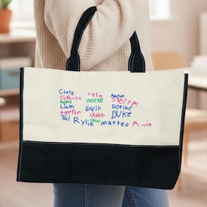 生徒の手書きの名前入り先生用トートバッグ 刺繍入りクラスバッグ 手書き刺繍ギフト 先生への感謝の気持ちを込めた年末の贈り物