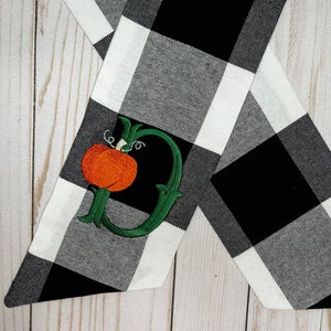 Black Buffalo Plaid Check | Classic Embroidered Wreath Sash | Personalized | Monogrammed | Cotton | Pumpkin Fall Halloween Housewarming