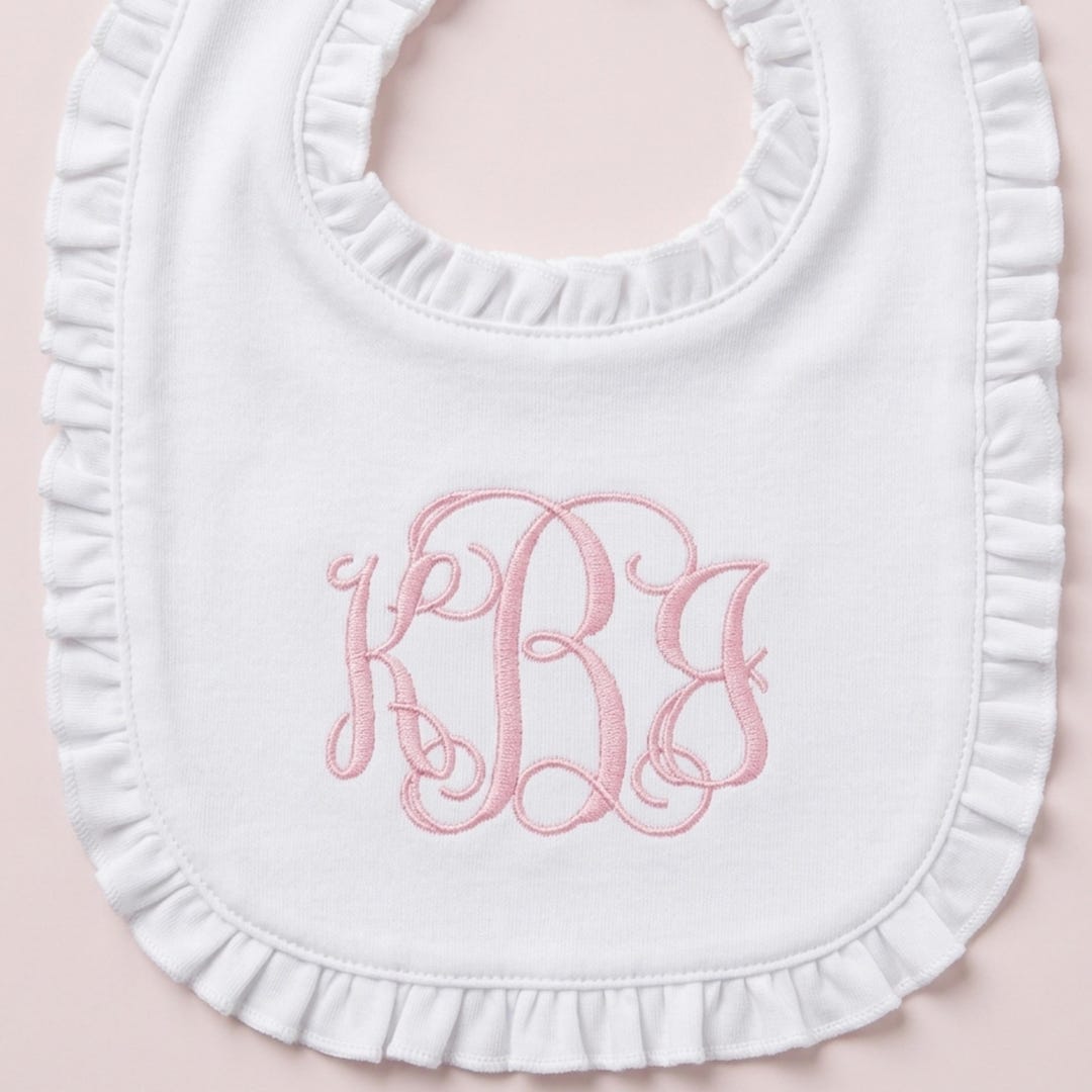 Pink Ruffle Bib Monogrammed Ruffled Baby Bib Personalized Newborn Gift Custom ...