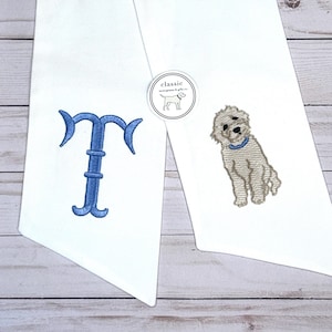 White Puppy Sash | Classic Embroidered Wreath Sash | Personalized | Monogrammed | Cotton | Labradoodle Goldendoodle Golden Lab Retriever
