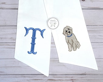 White Puppy Sash | Classic Embroidered Wreath Sash | Personalized | Monogrammed | Cotton | Labradoodle Goldendoodle Golden Lab Retriever