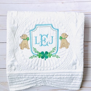 Personalized Baby Boy Quilt, Keepsake Gift, New Baby Gift, Heirloom Baby Quilt, Cotton Baby Blanket, Embroidered, Personalized, Irish, Lab