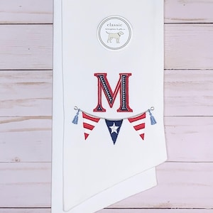 Patriotic Classic Embroidered Wreath Sash | 4th of July, Memorial Day, USA, America | Personalized, Monogrammed, Embroidered, Cotton, Custom
