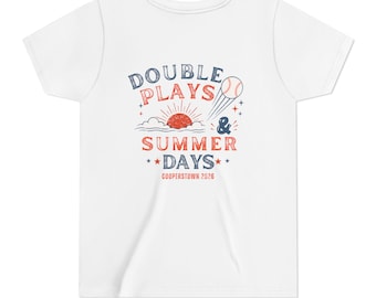 Baseball Season Sibling Shirts Cooperstown NY Tournament Youth Tee Double Plays & Summer Days Kids T-shirt Baseball Lifestyle Sister