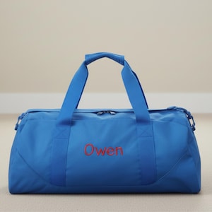 Sporty Embroidered Duffle Bag Kids Birthday Gift Personalized Duffel Bag Camp Weekender Gift Boy First Birthday Sleepover Water Resistant