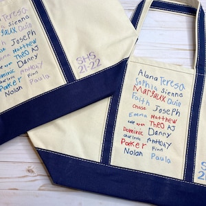 Navy CLASSIC Large Teacher Tote | Class Gift Embroidered Bag | Handwritten Tote | Personalized Teacher Appreciation | End of Year Gift