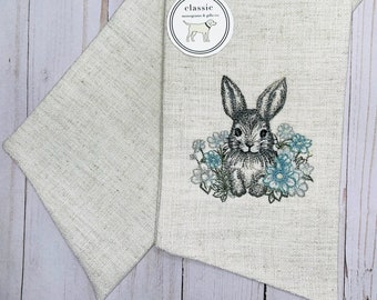 Linen Easter Bunny Wreath Sash | Personalized Monogrammed | Cotton Classic Embroidered Bow | Easter Rabbit Laurel Spring Flowers