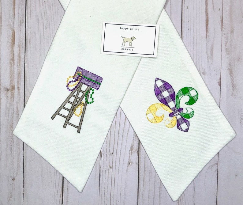 Mardi Gras Wreath Sash | Classic Embroidered Personalized | Monogrammed | Cotton | New Orleans Mardi Gras Ladder | Carnival | Fleur de Lis