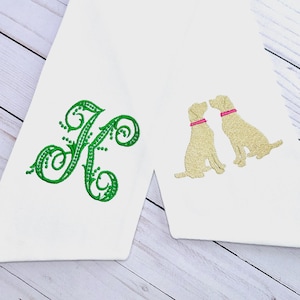 TWO LABS White Sash | Classic Embroidered Wreath Sash | Personalized | Monogrammed | Cotton | Yellow Black Chocolate Labrador Retriever