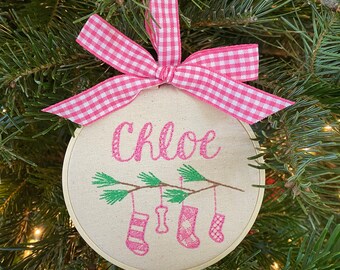 Custom Embroidered Christmas Ornament Hoop | Family Puppy Christmas Stockings | Keepsake Baby’s First Christmas