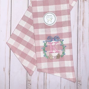 Easter Bunny Classic Embroidered Wreath Sash | Personalized | Monogrammed | Cotton | Housewarming | Rabbit Laurel Spring Flowers