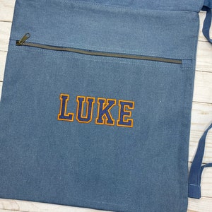 Navy Name Embroidered Drawstring Backpack | Seaside Pigment-Dyed Canvas | Monogrammed Gift Kids | Personalized | Birthday | Camp Bag | Beach