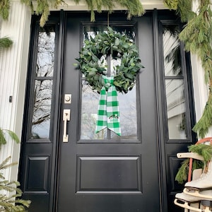 Eagles Football Green Classic Embroidered Wreath Sash | Personalized | Monogrammed | Cotton | Green Buffalo Plaid Check