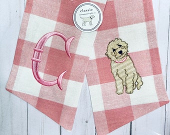 Pink Puppy Classic Embroidered Wreath Sash | Personalized | Monogrammed | Cotton | Housewarming | Goldendoodle Dog Puppy Girl Labradoodle