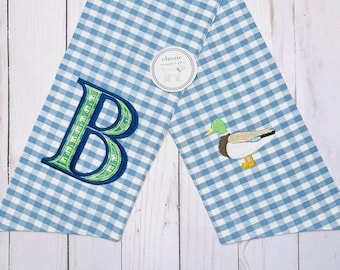 Mallard Duck Light Blue Gingham Plaid Check | Classic Embroidered Wreath Sash | Personalized | Monogrammed | Cotton | Baby Boy Gift