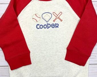 Phillies Baseball Sports Raglan Toddler Sweatshirt | Embroidered Personalized Custom Pullover Fleece Top | Birthday Gift Sports Fall