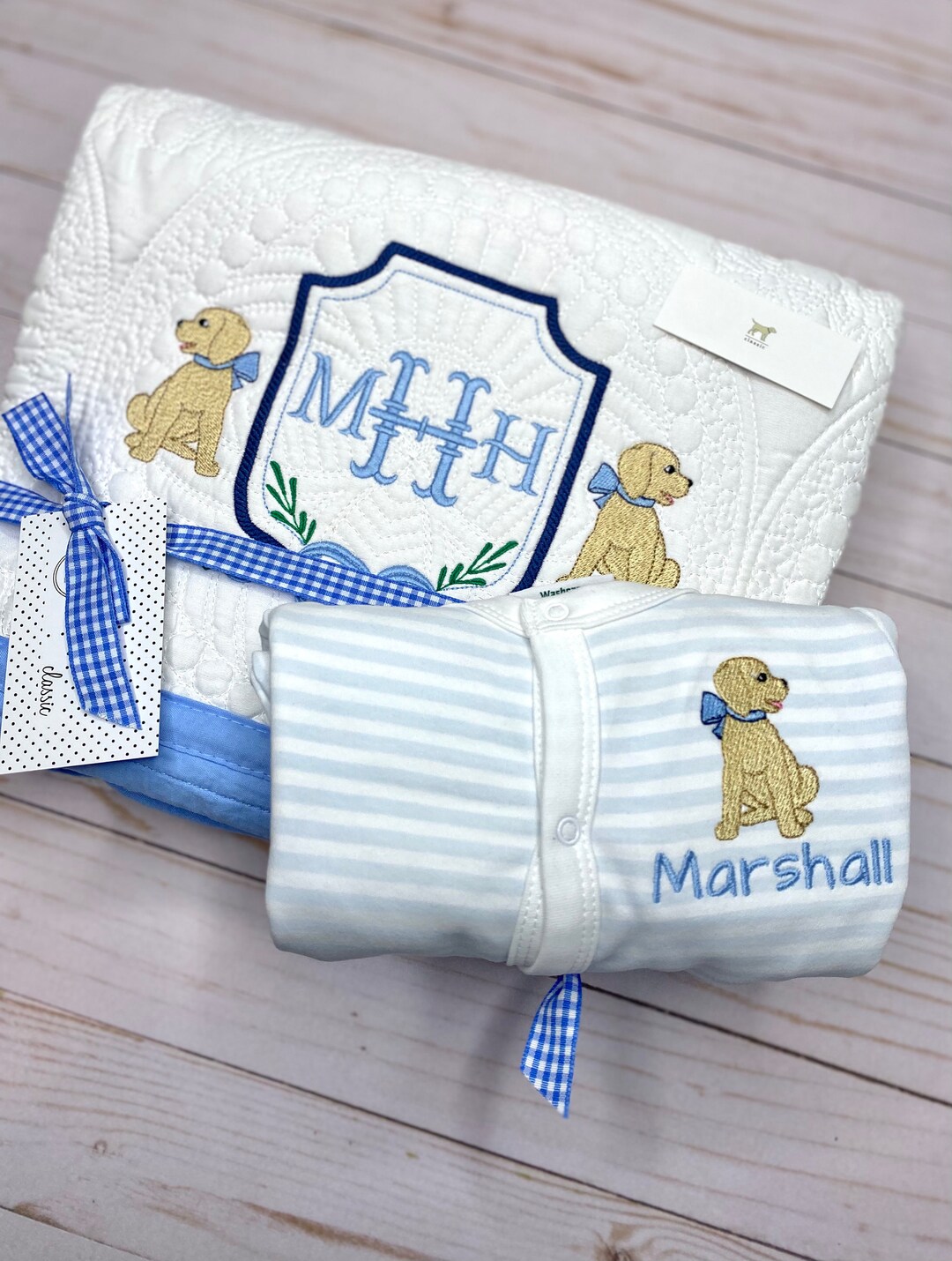 Boys blue & white cotton take me home set main image 1