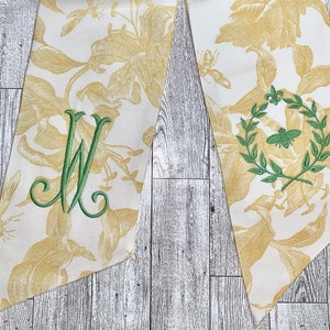 Yellow Toile Classic Embroidered Wreath Sash Personalized Monogrammed Housewarming Wedding Bridal Shower Spring Laurel Bee image 6