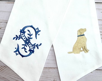 White Labrador Sash | Classic Embroidered Wreath Sash | Personalized | Monogrammed | Cotton | Labradoodle Goldendoodle Golden Lab Retriever