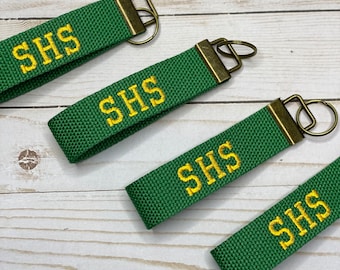 School Spirit Keychain | Embroidered Custom Keychain | 100% Cotton Webbing | Oil Rubbed Bronze | School Teacher Student Senior Gift