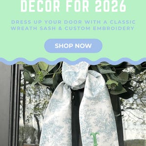 Blue Toile Wreath Sash | Classic Embroidered Personalized | Monogrammed | Housewarming | Wedding Bridal Baby Shower | Vintage Vine Monogram bild 17