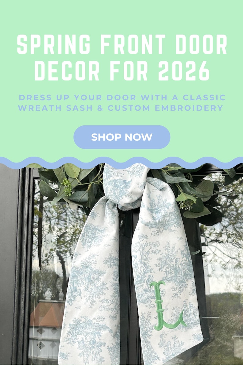 Blue Toile Wreath Sash | Classic Embroidered Personalized | Monogrammed | Housewarming | Wedding Bridal Baby Shower | Vintage Vine Monogram bild 17