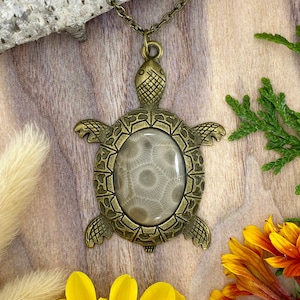 Petoskey Stone Turtle Pendant Necklace - Stone Treasures by the Lake