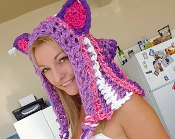 Cheshire Cat Rave Hood, Alice in Wonderland, Festival Hood, Halloween Cat, READY TO SHIP!