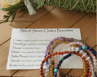 7 Chakra Mindfulness health Wellness Gemstone Stretch Bracelet Gift Set