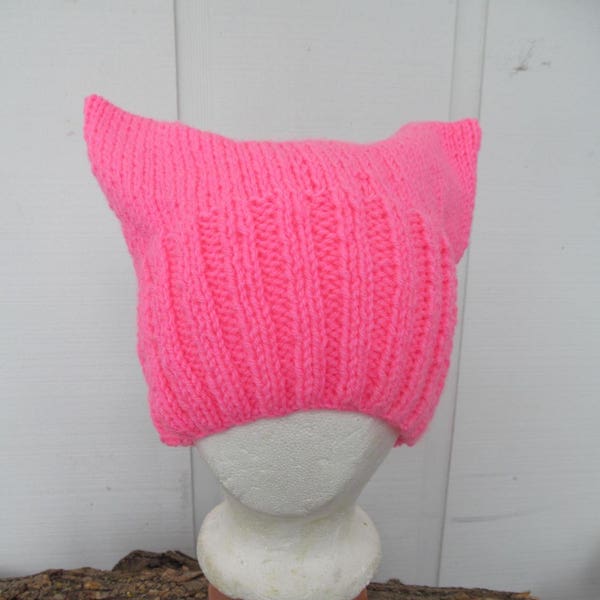 Hot Pink Pussy Hat As Seen on SNL & MURPHY BROWN! - Hand-Knit - Womens March PussyHat - Pink Cat Beanie, Cat Ears Hat, Kitty Cat Hat