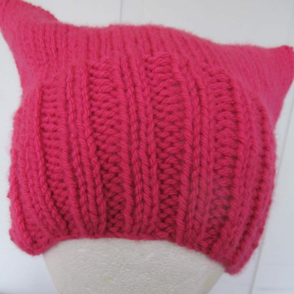 Rose Pink Pussy Hat - As Seen  on SNL & MURPHY BROWN! - Hand-Knit - Womens March PussyHat - Cat Beanie, Cat Ears Hat, Cat Hat, Kitty Cat Hat