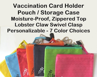 Vaccination Card Holder Protector Wallet Pouch - Durable, Zippered, Moisture-Proof, Customizable - Choose Your Color,  Add Personalization!