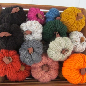 Knitted Pumpkins with Burlap Gift / Storage Bag - Set of 3 + Bag - Perfect for Thanksgiving, Fall, Autumn, Halloween, or Farmhouse Decor!