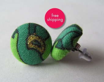 Irish St. Patrick's Day Leprechaun Shoe Fabric Button Earrings Titanium Post / Clutch Back + Gift Card & Organza Bag - FREE SHIP Included!