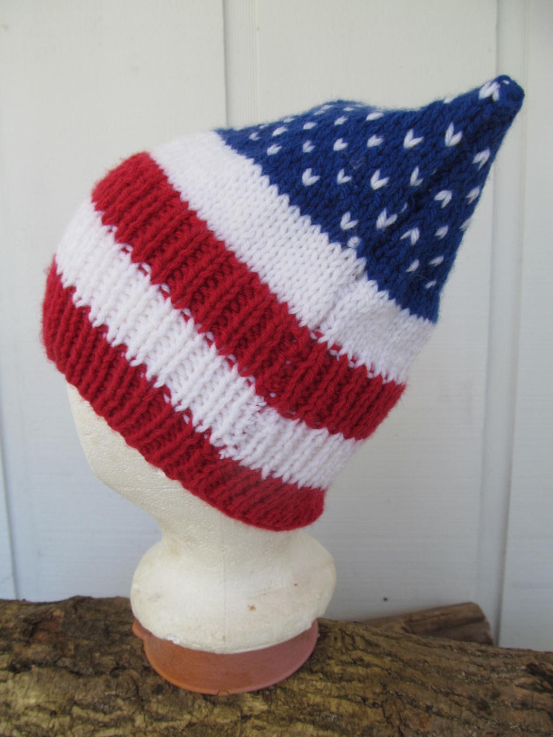 Patriotic Pussy Hat Hand Knit Red White Blue Stars And Etsy
