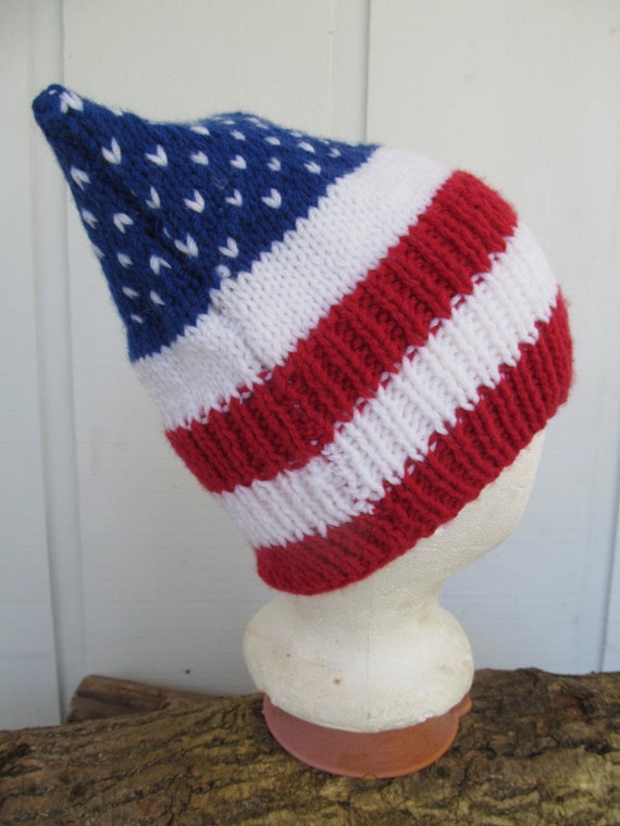 Patriotic Pussy Hat Hand-knit Red White 