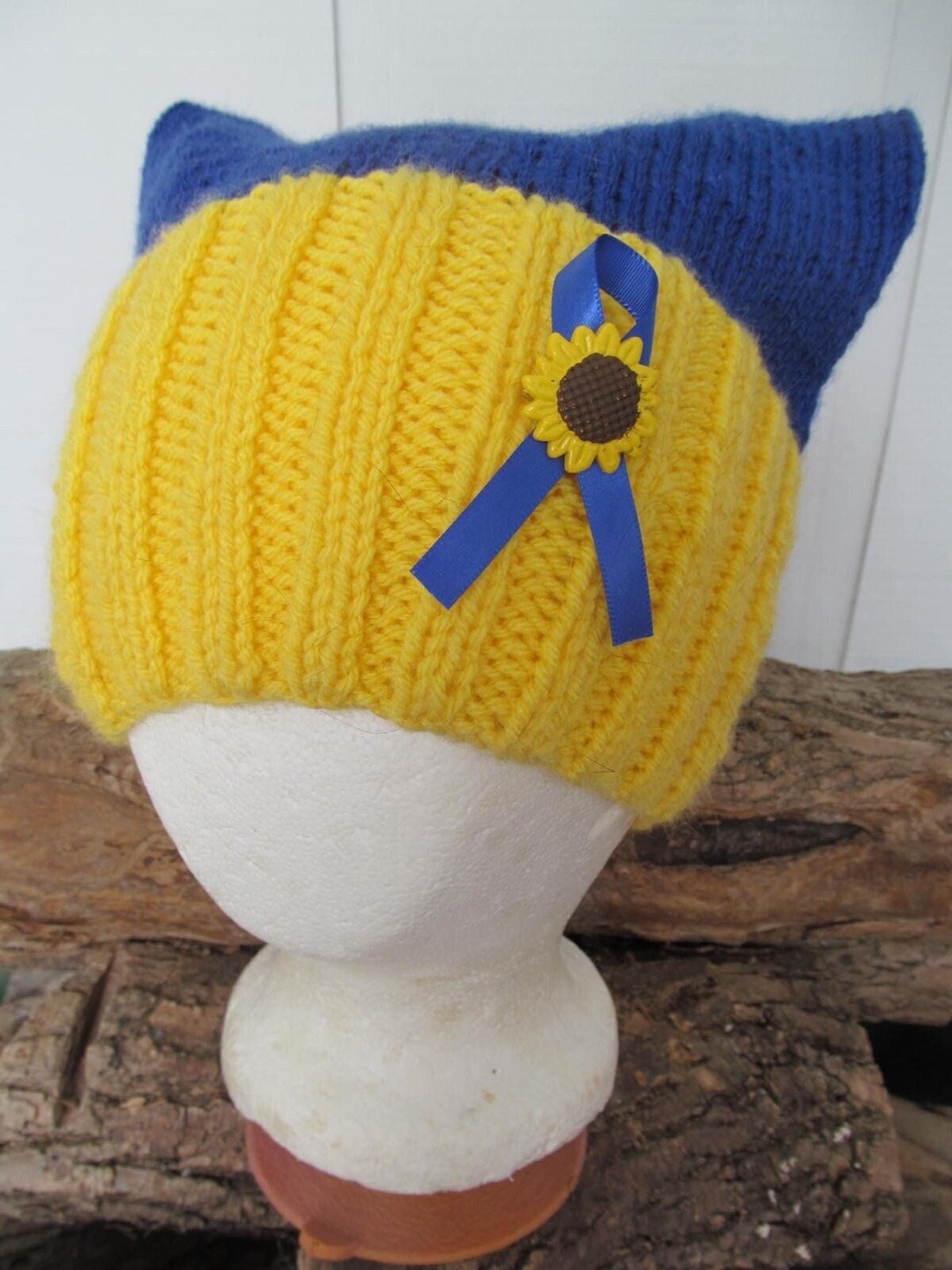 Ukraine Blue and Yellow Hat With Removable Sunflower Pin istandwith