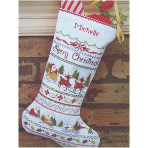 Personalized Christmas Stocking | Handmade Counted Cross-Stitch | 16 Inch Diagonal Length | Priceless, Perfect Family Heirloom Gift!