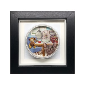 Collage Art in Petri Dish Courage and Curiosity Cat and Mouse