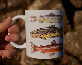 Tasse En Céramique Truite, Omble De Fontaine, Truite Arc-en-ciel, Truite Brune, Tasse Poisson, Pêche à La Mouche, Cadeau Pour Lui, Tasse De Camp En Céramique - France