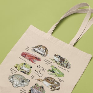 Frog Tote Bag with Frog and Toad Illustrations 100% Cotton Tote Bag Frog Gift Sustainable Frog Gift Bag
